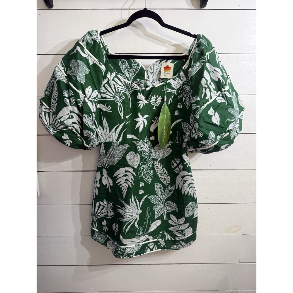 NWT Farm Rio Forest Soul Green Short Sleeve Mini Dress Sz Small Boho Coquette
